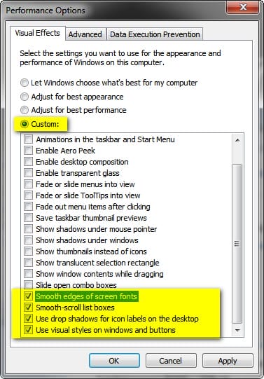 windows7 advanced settings