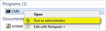 windows7 cmd run as admin