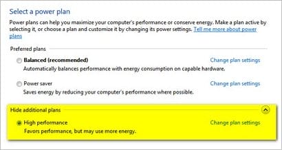 windows7 high performance power plan