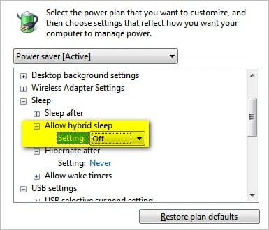 windows7 power advance setting