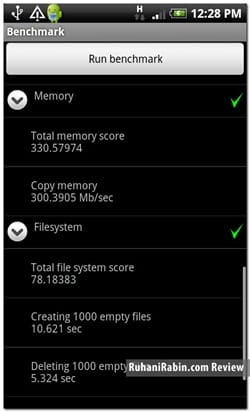 HTC Desire Benchmark Memory and Filesystem