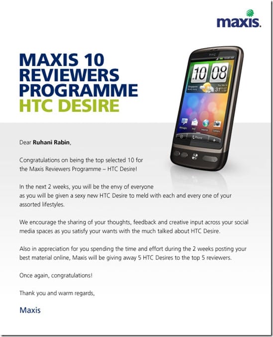 Maxis 10 Reviewers Programme