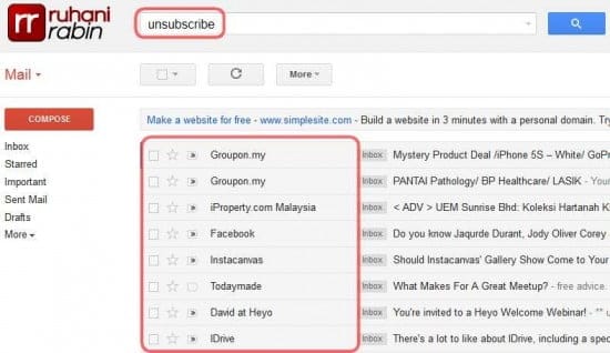 Search for Unsubscribe
