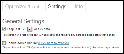 WP-Optimize General Settings and Retention