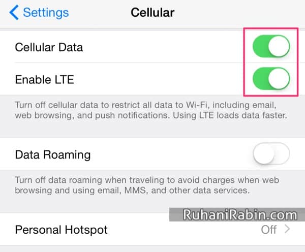 iOS 8 iPhone 6 Turn of Cellular Data
