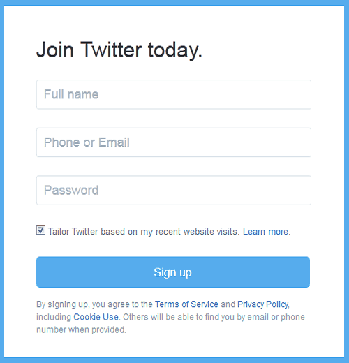 Twitter Sign up form
