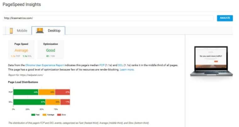 Google PageSpeed Insights tool.
