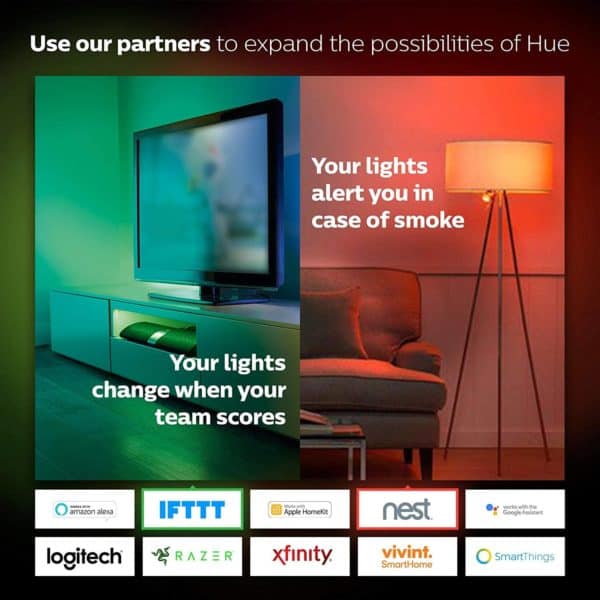 Philips Hue White and Color Ambiance A19 60W Equivalent LED Smart Bulb Starter Kit (4 A19 Bulbs and 1 Hub Compatible with Amazon Alexa Apple HomeKit