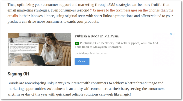 Example of Adsense Ads inside an article