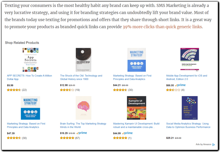 Example of Amazon Recommendations  inside an article