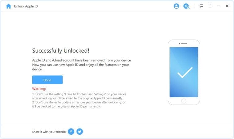 Apple ID is unlocked: the iPad is successfully unlocked