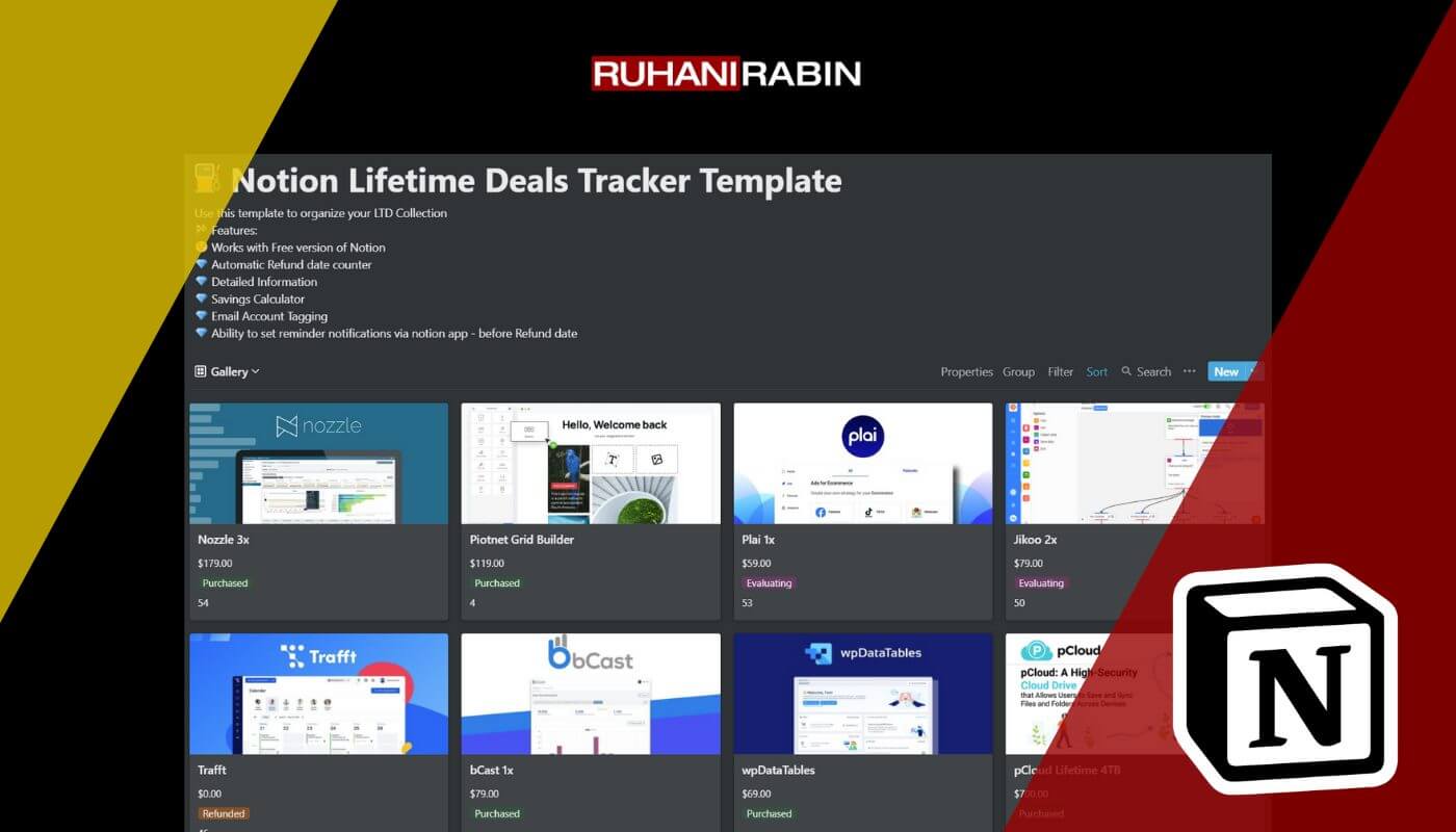 Notion Lifetime Deals Tracker Template 2