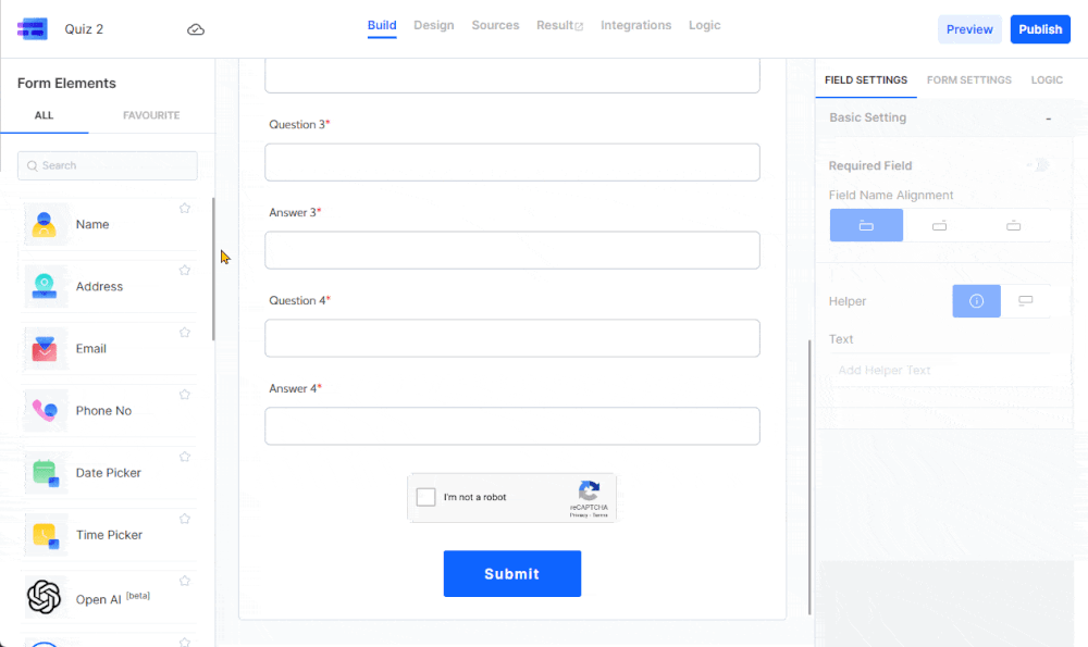 Form builder UI