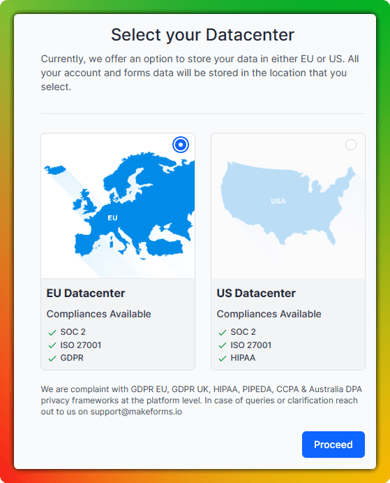 EU or USA Datacenter choices