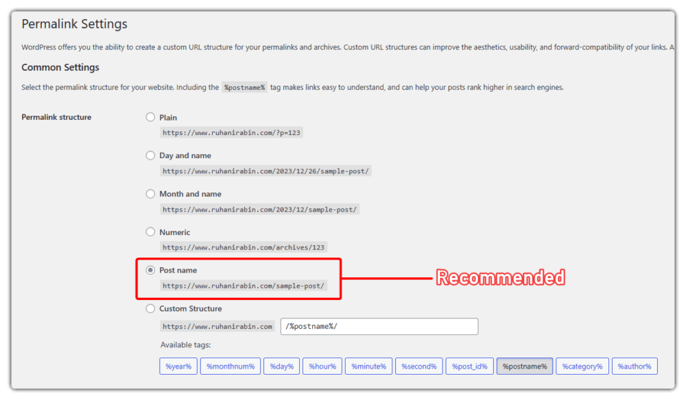 Wordpress Permalink Settings Recommended