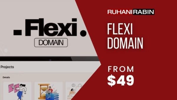 There's an advertisement with the Flexi Domain logo on a red and white background. On the right, it says "Ruhani Rabin Flexi Domain From $49." At the bottom, there are icons for projects, which are great for displaying your newest website or product reviews.