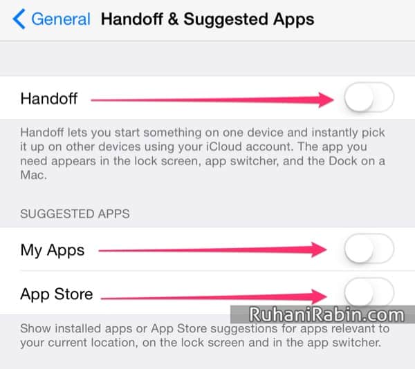 iOS 8 iPhone 6 Turn off Handoff