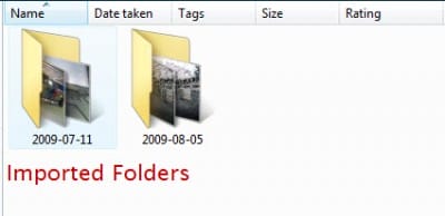 Folders Imported using Canon Camera Window Folders Imported using Canon Camera Window