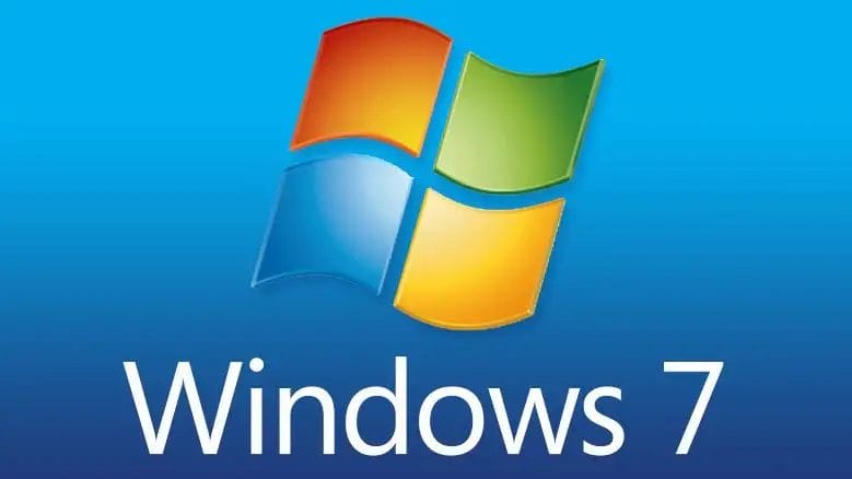 Windows 7 logo: four colored squares forming a window shape with "Windows 7" text below.