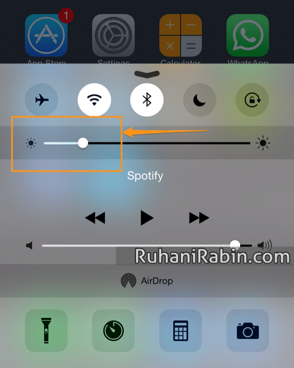 iOS 8 iPhone 6 - Control Center Reduce Brightness