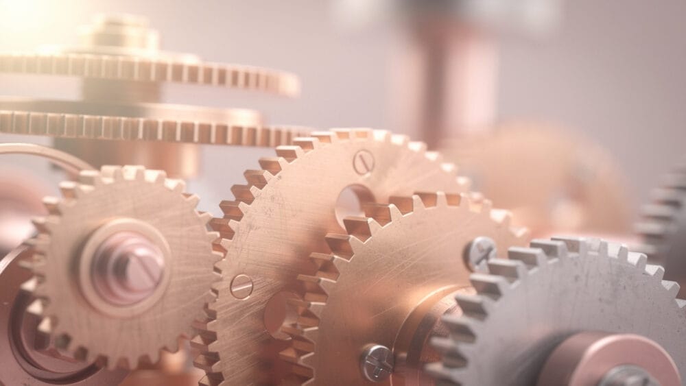 Close-up of intricate clockwork gears, highlighting the precision of AI-optimized web content.