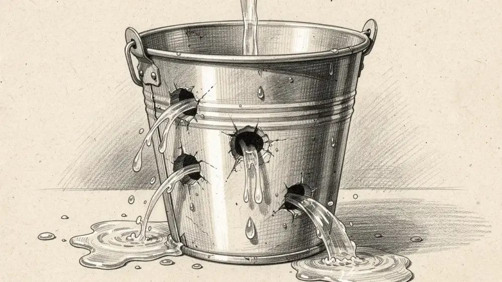 Leaking bucket illustrating customer retention challenges