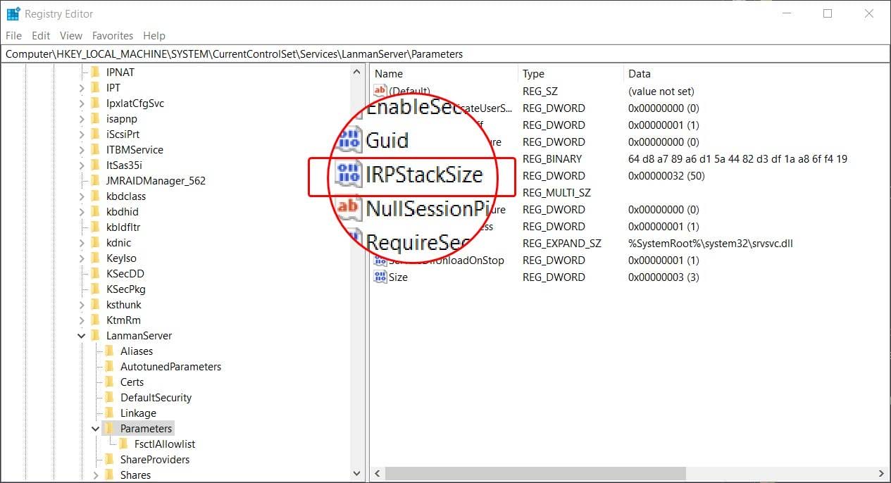 Use Regedit to increase IRPStackSize