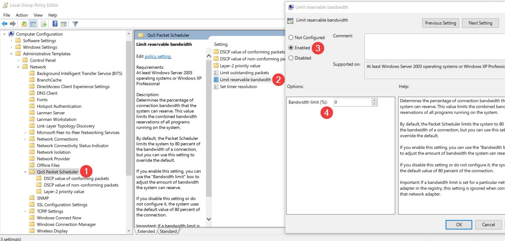 Windows gpedit - remove bandwidth limitation - How to Speed up Windows 10 Internet Speed