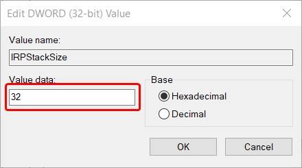 Use Regedit to increase IRPStackSize