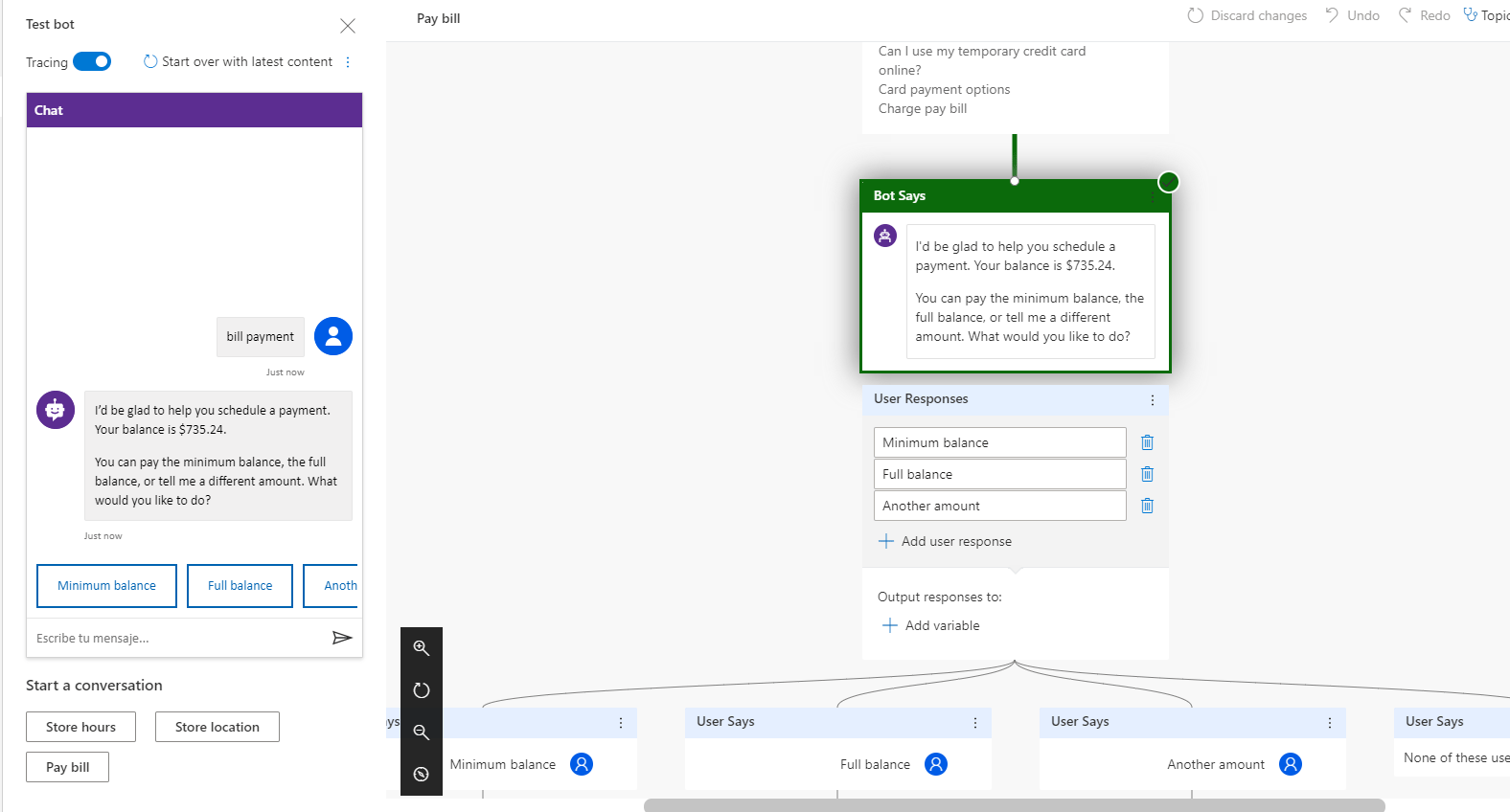 Dynamics 365: you can test the conversation thread of the bot