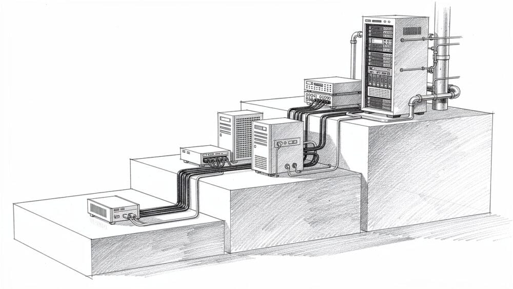 IoT platform hardware setup: servers, switches, and network equipment.