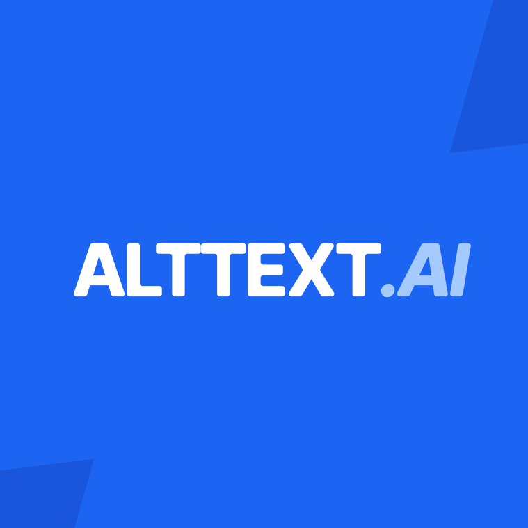 ALTTEXT.AI in white letters on a bright blue background with dark blue corners, showing WordPress ALT Tag powered by AI.