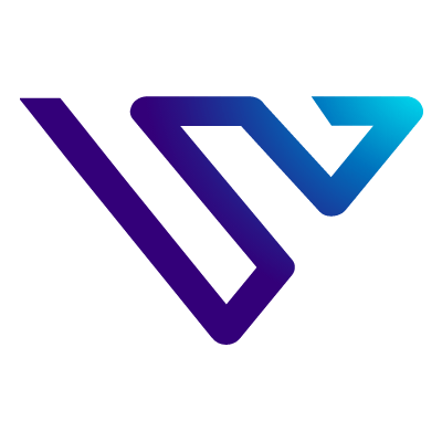 Verpex WordPress hosting icon with a sharp checkmark, dark purple to cyan gradient, on a white background. SEO-friendly and clear design.
