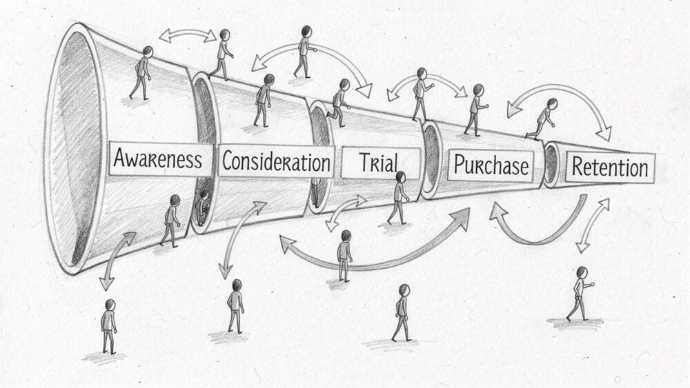 Customer journey and retention visualization concept