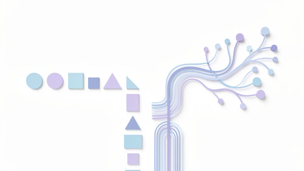 Abstract design with geometric shapes and branching lines, concept for building a chatbot.