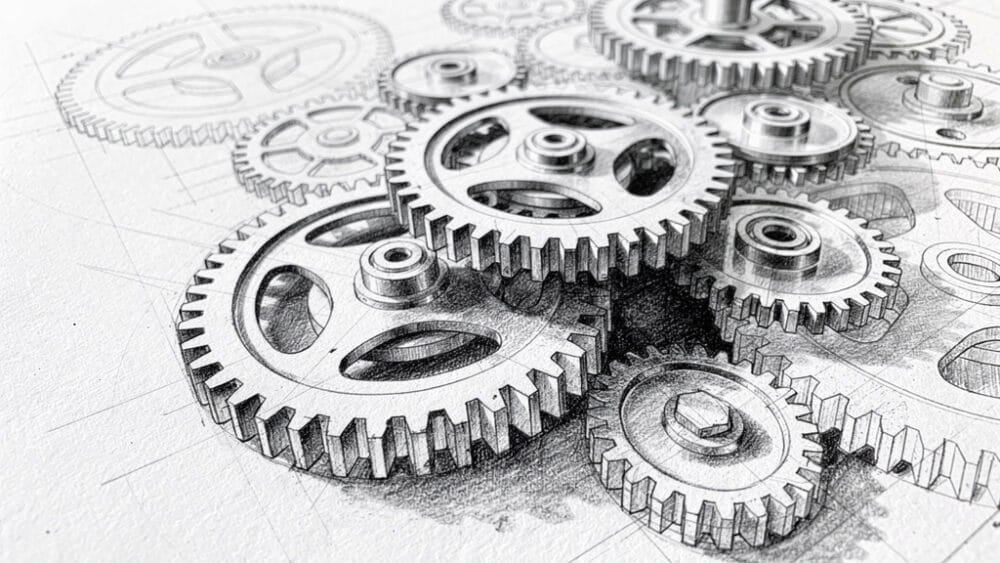 Interconnected gears representing product management execution