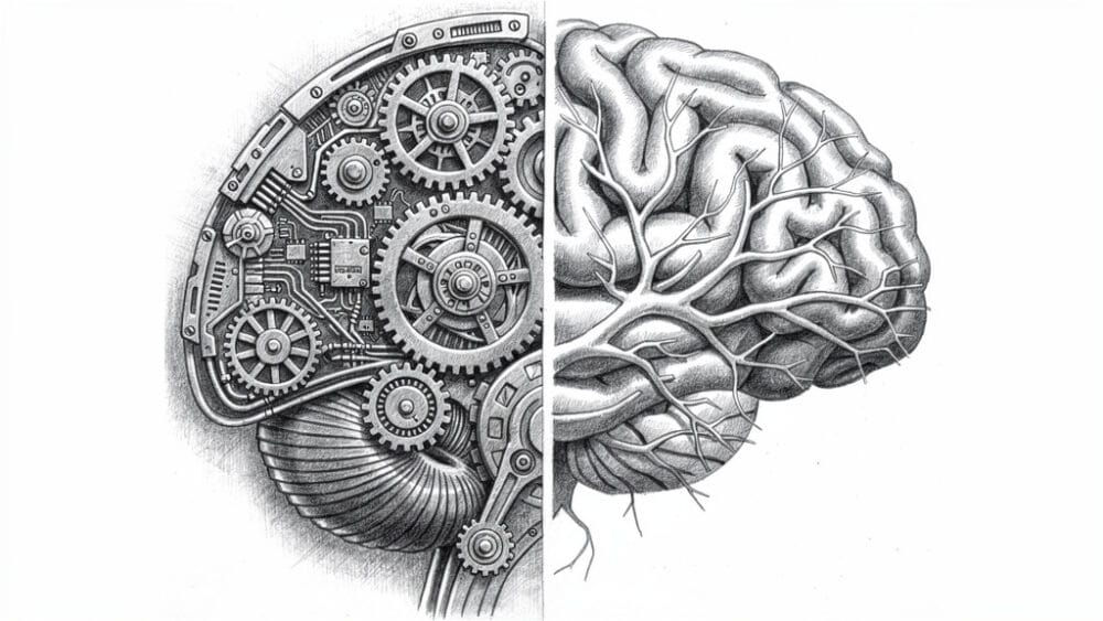 Mechanical brain showing AI decision-making