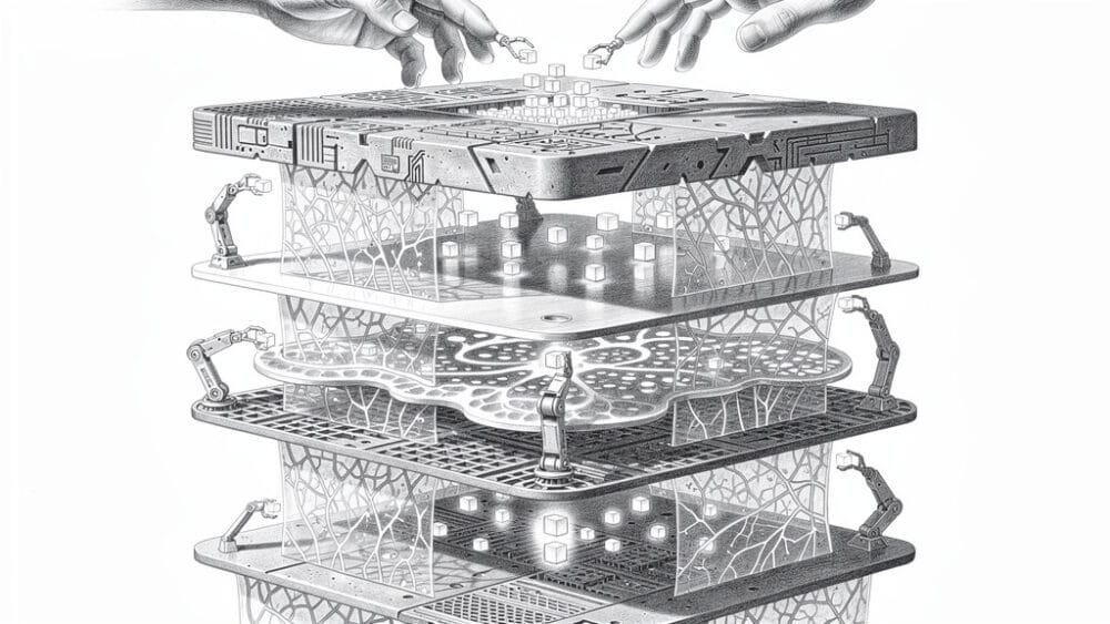 Layered technology stack with interconnected components