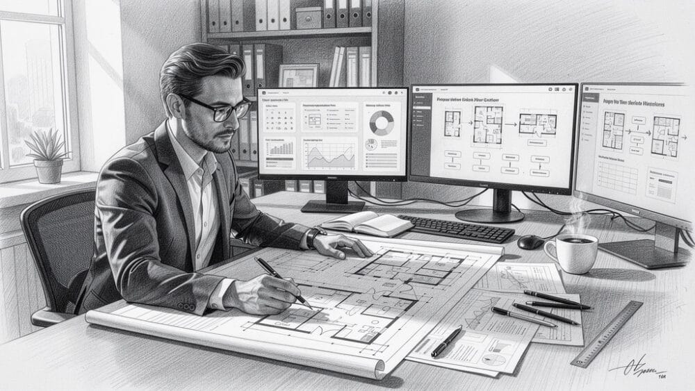 Experienced consultant analyzing automation architecture